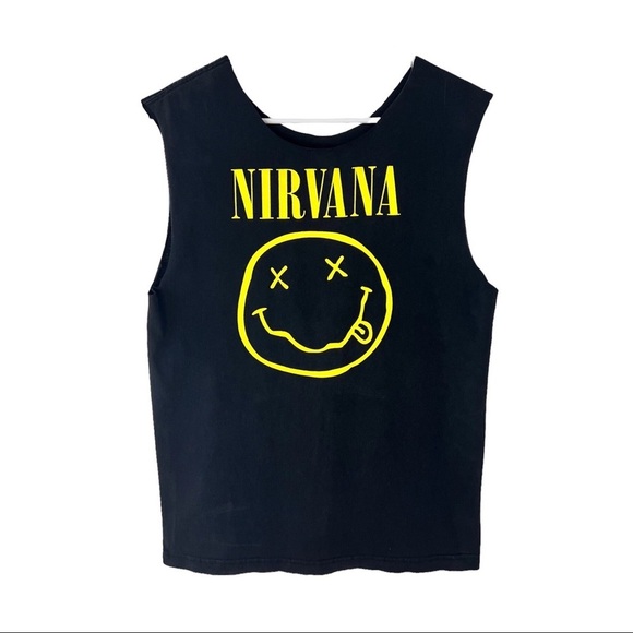 Nirvana Black and Yellow Smiley Face Graphic T-Shirt - Picture 10 of 13